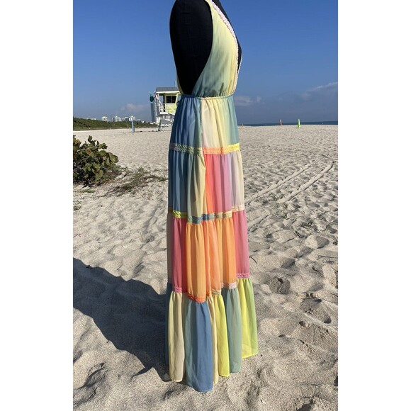 L’atiste by Amy Size S Backless Pastel Rainbow Colors Maxi Dress - Picture 3 of 6